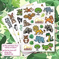 69 Pcs Jungle Temporary Tattoo For Kids Glitter Wildlife World Style Wolf Tiger Lion Panda Owl Snake Fake Tattoos For Birthd