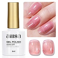 Aillsa Pink Glitter Gel Polish Rose Pink Gel Nail Polish Jelly Iridescent Sparkle Gel Nail Soak Off Uv Led Cured For Manicure Ho