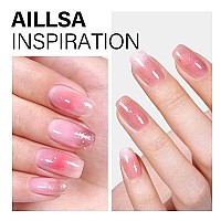 Aillsa Pink Glitter Gel Polish Rose Pink Gel Nail Polish Jelly Iridescent Sparkle Gel Nail Soak Off Uv Led Cured For Manicure Ho