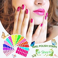 Silpecwee 16 Sheets Fluorescence Nail Wraps For Women Self Adhesive Nail Polish Stickers Nail Polish Strips Stick On Nails Gel N