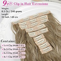 Reecho Hair Extensions 9Pcs Clip In Hair Extensions 24 Thick Long Mini Mermaid Wave Luxurious Lightweight Japanese Technology