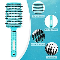 Detangling Brush For Wet Dry Hair Curved Vented Design For Blow Drying Suitable For Women And Kids Blue