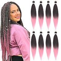 Braiding Hair Pre Stretched 8 Packs Prestretched Braiding Hair 26 Inch Ombre Braiding Hair Itch Free 1Bpink Yaki Synthetic Ha