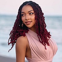 Leeven Ombre Burgundy 14 Inch Pretwisted Passion Twist Crochet Hair 8 Packs Pre Looped Red Short Curly Ends Bohemian Braids Synt