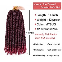 Leeven Ombre Burgundy 14 Inch Pretwisted Passion Twist Crochet Hair 8 Packs Pre Looped Red Short Curly Ends Bohemian Braids Synt