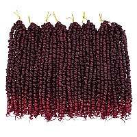 Leeven Ombre Burgundy 14 Inch Pretwisted Passion Twist Crochet Hair 8 Packs Pre Looped Red Short Curly Ends Bohemian Braids Synt