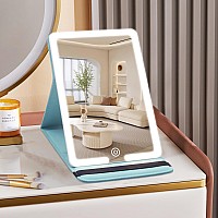 Travel Makeup Mirror With Lights Led Lighted Vanity Cosmetic Mirror With Pu Leather Case Rechargeable 1500Mah Battery 3Color