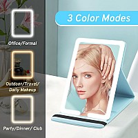 Travel Makeup Mirror With Lights Led Lighted Vanity Cosmetic Mirror With Pu Leather Case Rechargeable 1500Mah Battery 3Color