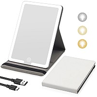 Travel Makeup Mirror With Lights Lighted Travel Mirror With Pu Leather Cover 1500Mah Battery 3Color Light Modes Dimming Led L