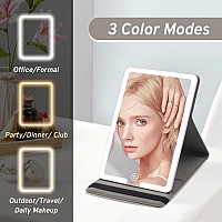 Travel Makeup Mirror With Lights Lighted Travel Mirror With Pu Leather Cover 1500Mah Battery 3Color Light Modes Dimming Led L