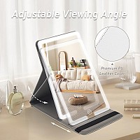 Travel Makeup Mirror With Lights Lighted Travel Mirror With Pu Leather Cover 1500Mah Battery 3Color Light Modes Dimming Led L