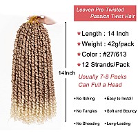 Leeven Ombre Blonde 14 Inch Pretwisted Passion Twist Hair 8 Packs Pre Looped Short Passion Twist Curly Ends Synthetic Bohemian B