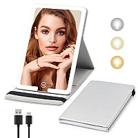 Travel Mirror With Light Pu Leather Cover Vanity Led Lighted Makeup Mirror With Lights Rechargeable 1500Mah Battery 3Color L