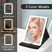 Lighted Travel Makeup Mirror Pu Leather Vanity Cosmetic Mirror With Lights Rechargeable 1500Mah Battery 3 Color Light Modes