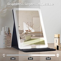 Lighted Travel Makeup Mirror Pu Leather Vanity Cosmetic Mirror With Lights Rechargeable 1500Mah Battery 3 Color Light Modes