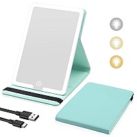 Travel Makeup Mirror With Lights Lighted Travel Mirror With Pu Leather Cover 1500Mah Battery 3Color Light Modes Dimming Led L