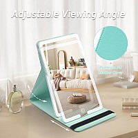 Travel Makeup Mirror With Lights Lighted Travel Mirror With Pu Leather Cover 1500Mah Battery 3Color Light Modes Dimming Led L