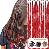 Aifihiyi Hair Tinsel Kit With Tools Red Tinsel Hair Extensions Fairy Hair Tinsel Heat Resistant Sparkling Shinny Glitter Hair E