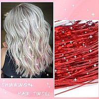 Aifihiyi Hair Tinsel Kit With Tools Red Tinsel Hair Extensions Fairy Hair Tinsel Heat Resistant Sparkling Shinny Glitter Hair E