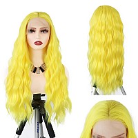 Wxhwcx Yellow Synthetic Lace Front Wigs Middle Part Loose Wave Heat Resistant Natural Hairline Fiber Hair Glueless Lace Wigs For