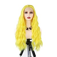 Wxhwcx Yellow Synthetic Lace Front Wigs Middle Part Loose Wave Heat Resistant Natural Hairline Fiber Hair Glueless Lace Wigs For