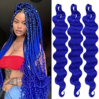 Cookoo 3 Packs Blue Body Wave Braiding Hair 24 Inch Prefeathered Premium Bouncy French Curl Wavy Braiding Hair Wavy Texture Bra