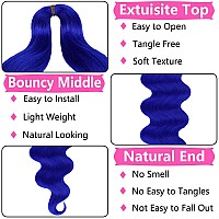 Cookoo 3 Packs Blue Body Wave Braiding Hair 24 Inch Prefeathered Premium Bouncy French Curl Wavy Braiding Hair Wavy Texture Bra