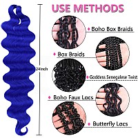 Cookoo 3 Packs Blue Body Wave Braiding Hair 24 Inch Prefeathered Premium Bouncy French Curl Wavy Braiding Hair Wavy Texture Bra