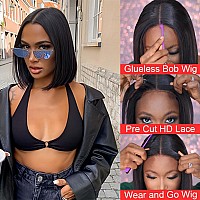 V Show Wear And Go Glueless Bob Wig Human Hair For Beginners Glueless Bob Wigs Human Hair Pre Plucked Pre Cut Wear Go Glueless B