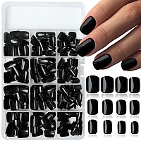 Loveourhome 360Pc Square Press On Nails Short Fake Nails Black Acrylic Press On Nails Square Presson Nail Tips Full Cover Glue N