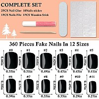 Loveourhome 360Pc Square Press On Nails Short Fake Nails Black Acrylic Press On Nails Square Presson Nail Tips Full Cover Glue N