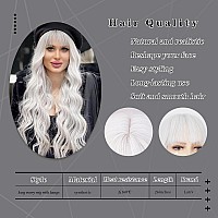 Lativ White Wig With Bangs Long Wavy Wig For Women White Color Wigs Synthetic Curly Wig Natural Looking Heat Resistant Hair For