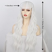 Lativ White Wig With Bangs Long Wavy Wig For Women White Color Wigs Synthetic Curly Wig Natural Looking Heat Resistant Hair For