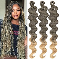 Cookoo 3 Packs Body Wave Braiding Hair 24 Inch Prefeathered Ombre Bouncy French Curl Wavy Braiding Hair Wavy Texture Braids Oce