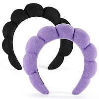 Ztomine Terry Cloth Spa Headbands For Washing Face Or Facial Set Of 2 Black Purple Puffy Makeup Headbands For Face Washing