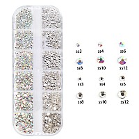 Nail Rhinestones Kit With Tweezers 1440Pcs Ab Color Flat Back Nail Gemstones White Crystal Diamond For Acrylic Nail 3D Gold Sil