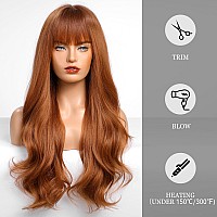 Haircube Auburn Wig With Bangs For Women Auburn Long Wavy Hair Wig Wig Curly Wavy Synthetic Wigs For Girls Daily Party Use