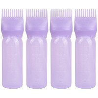 Framendino 4 Pack Purple Root Comb Applicator Bottles Hair Dye Bottle Plastic Brush Comb Bottle With Graduated Scale For Hair C