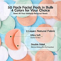 Homexcel Reusable Makeup Remover Pads 50 Pack Makeup Remover Cloth Face Pads For Facial Cleansingsoft Cotton Rounds For All Sk