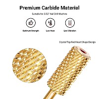 Melodysusie Crystal Top Red Heart Shape Nail Drill Bits 332 Large Barrel Carbide Bits Suitable For Manicure Pedicure Cuticl