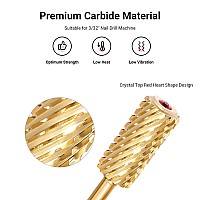 Melodysusie Crystal Top Red Heart Shape Nail Drill Bits 332 Large Barrel Carbide Bits Suitable For Manicure Pedicure Cuticl