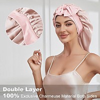 Long Silk Bonnet For Sleeping Satin Bonnet With Tie Band Jumbo Bonnets For Women Long Braids Curly Hair Shower Cappink