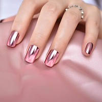 Elevenail Press On False Nails Cool Sweet Metallic Mirror Pink Nail Art Tips Salon Women Girls Diy Manicure Reusable Acrylic Med