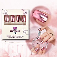 Elevenail Press On False Nails Cool Sweet Metallic Mirror Pink Nail Art Tips Salon Women Girls Diy Manicure Reusable Acrylic Med