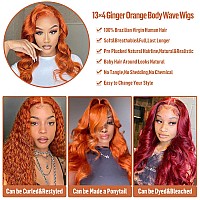 Fashion Plus Ginger Orange Lace Front Wigs Human Hair Body Wave 13X4 Hd Transparent Lace Frontal Wigs Human Hair Pre Plucked Bra