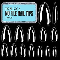 Tomicca Almond Nail Tips Medium Almond Clear Nails Tips Full Cover Acrylic Nail Tips For Nail Extension 216Pcs 12Sizes