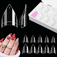 500Pcs Short Stiletto Nail Tips For Acrylic Nails Professional Extra Short Clear Stiletto Pointed French Nail Tips Artificial N