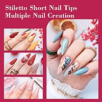 500Pcs Short Stiletto Nail Tips For Acrylic Nails Professional Extra Short Clear Stiletto Pointed French Nail Tips Artificial N