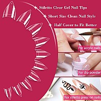 500Pcs Short Stiletto Nail Tips For Acrylic Nails Professional Extra Short Clear Stiletto Pointed French Nail Tips Artificial N