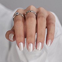 Btartbox Press On Nails Short Square Press On Nails White Chrome Nail Tips Glue On Nails With Nail Glue Reusable Stick On Na